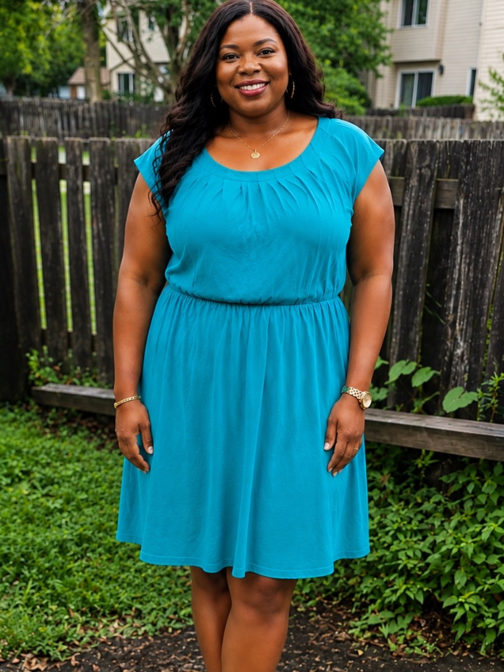 Elegant Turquoise Pleated Dress